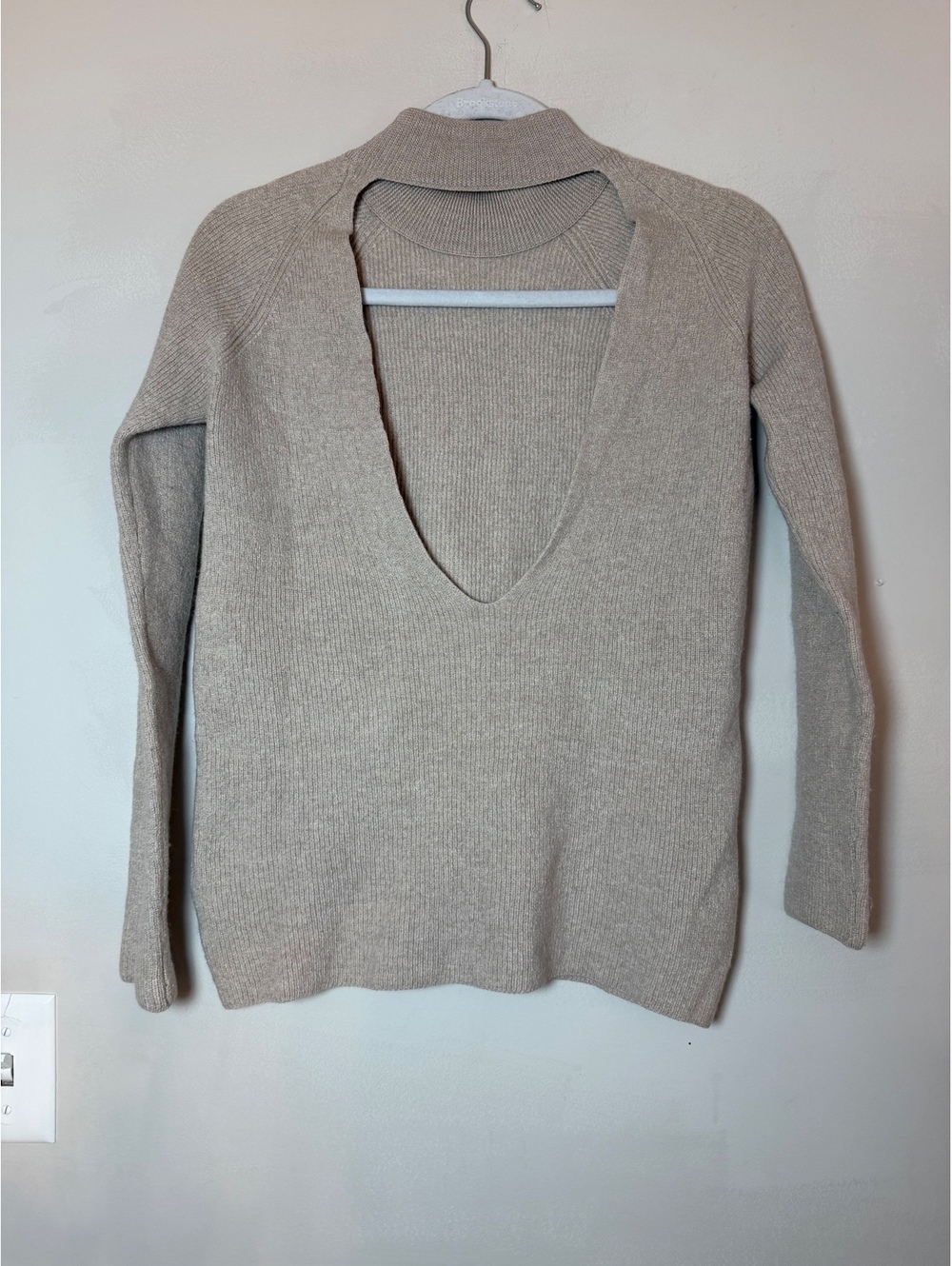 Aritzia Wilfred Wool Sweater Women Medium Beige Mock Neck Long Sleeve Open Back.